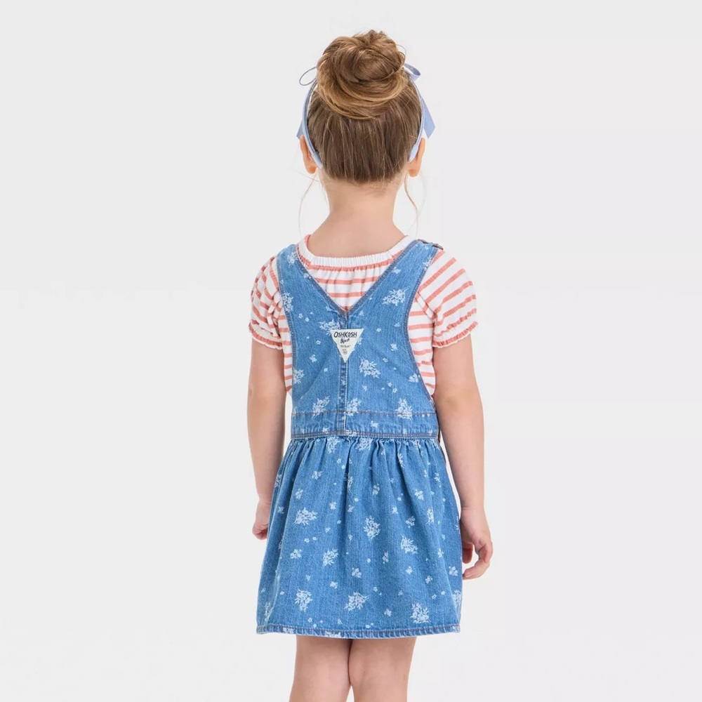 OshKosh B'gosh Toddler Girls' Floral Denim Skirtall Dress size 3T - Picture 2 of 3